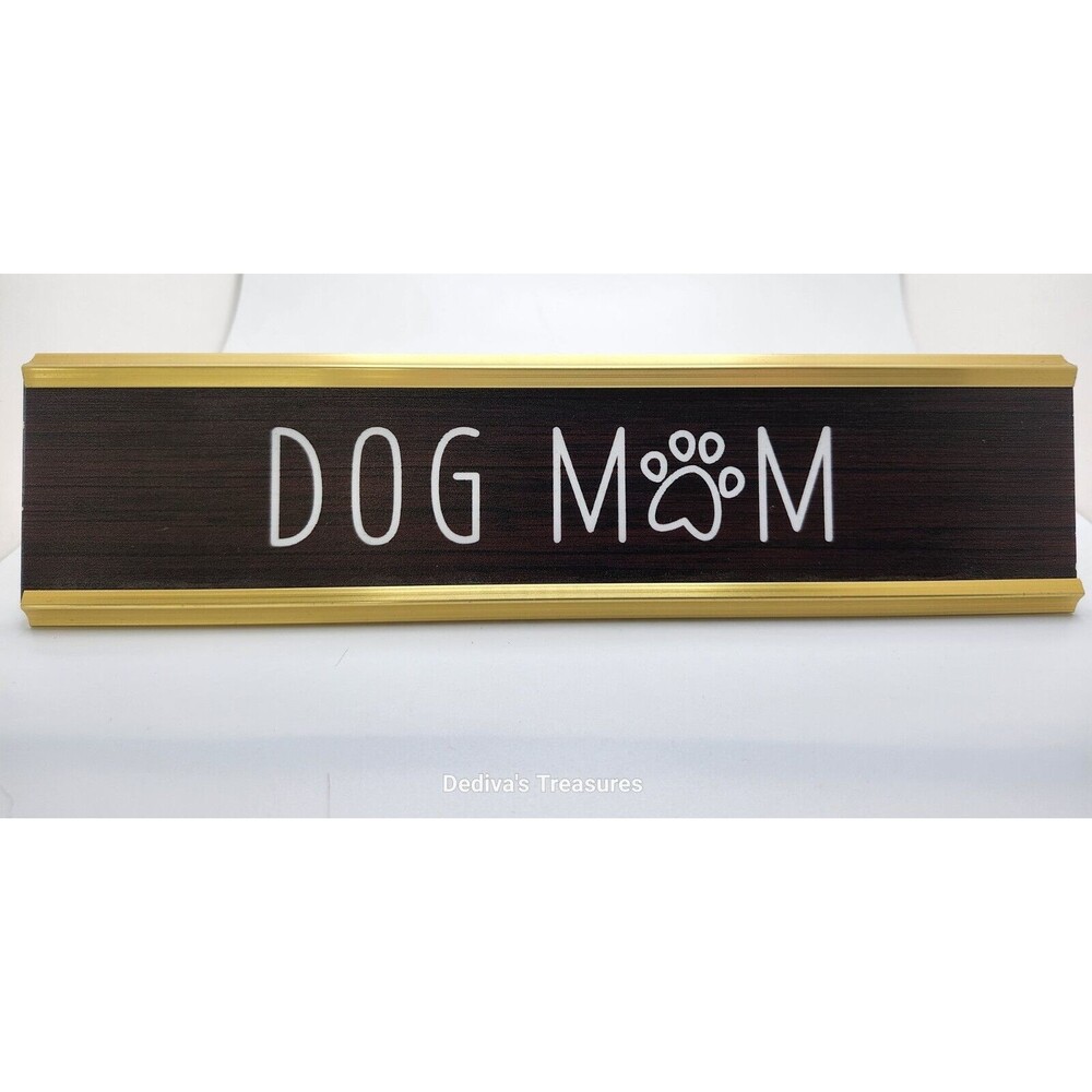 DOG MOM Engraved Paw Print Desk Plate Plaque - by Me & My Human  ~ NWT
